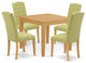 5Pc Dining Set, Square Table, Four Parson Chairs, Lime Green Fabric, Oak Finish
