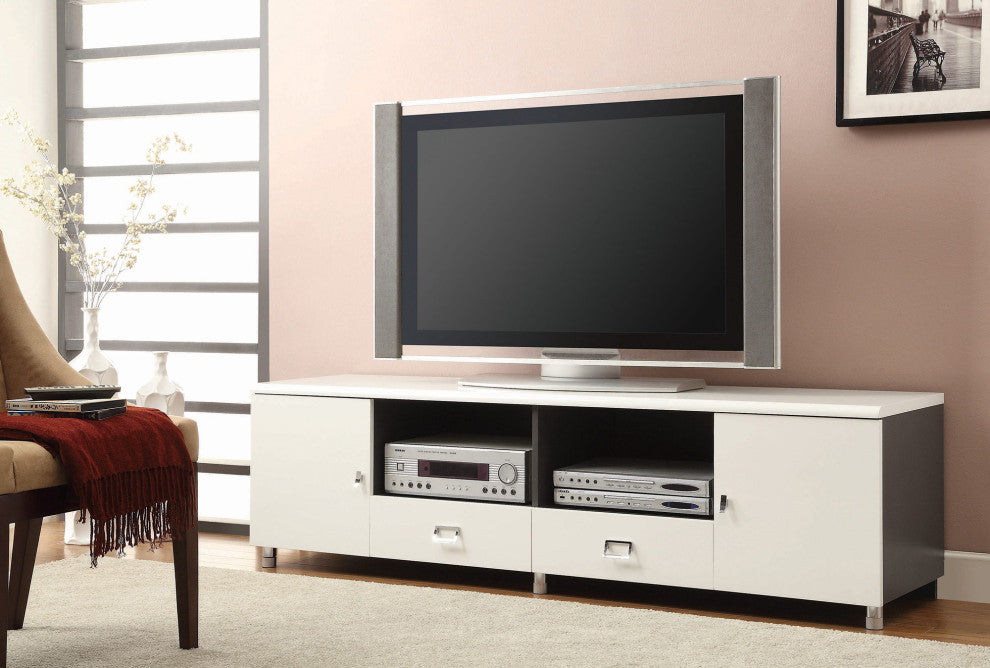 TV Console with 2 Drawers, White and Gray