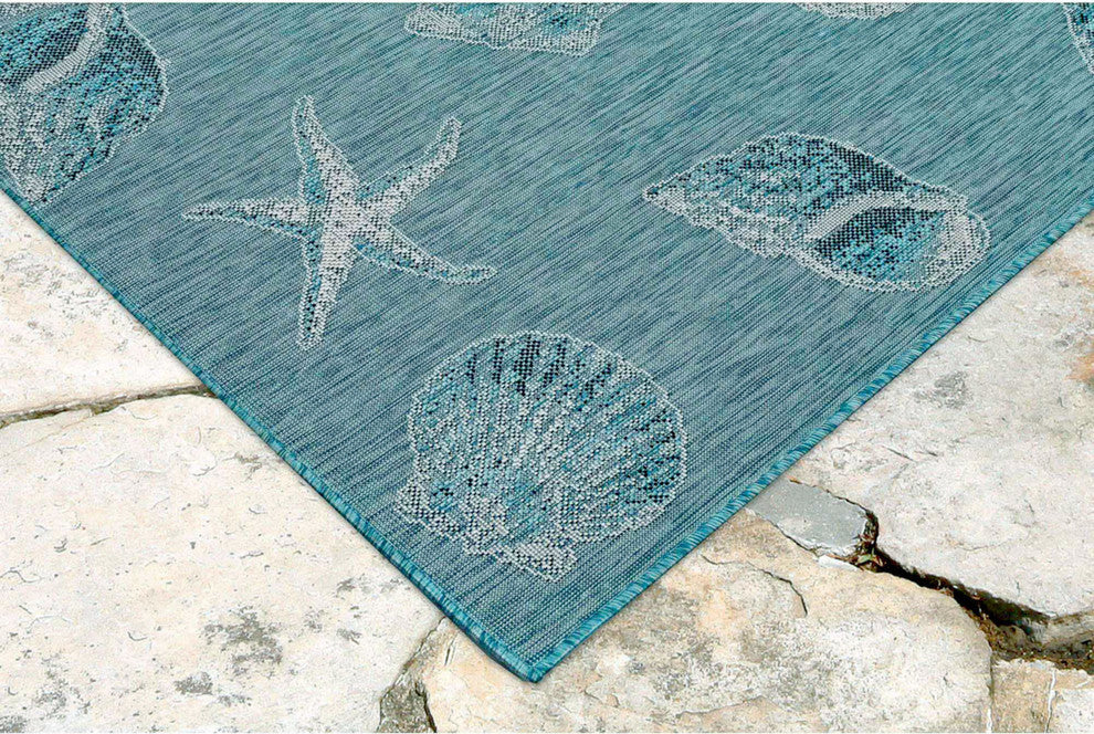 Carmel Shells Indoor/Outdoor Rug, Aqua, 3'3"x4'11"