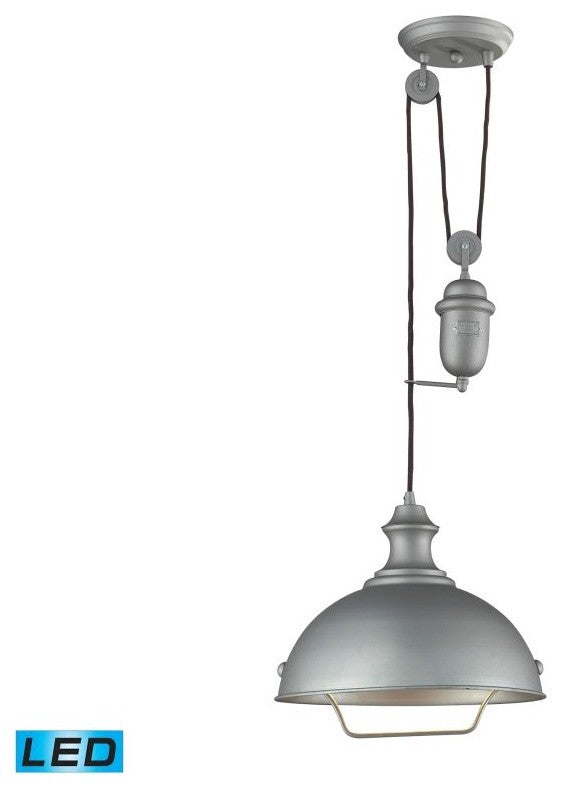 Farmhouse 1-Light Adjustable LED Pendant, Aged Pewter