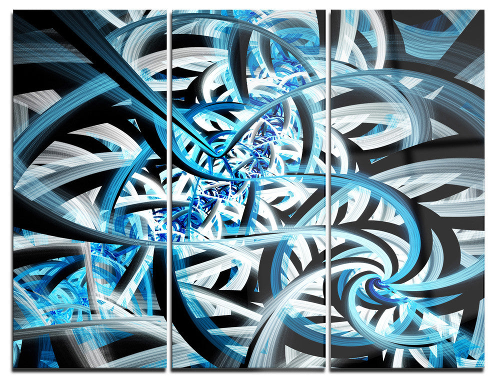 "Blue Spiral Fractal Design" Digital Metal Wall Art, 3 Panels, 36"x28"