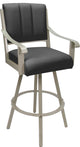 Leather Swivel Metal Bar Stool - Memphis on Warren Base, Gray Leather on Beige, 26"