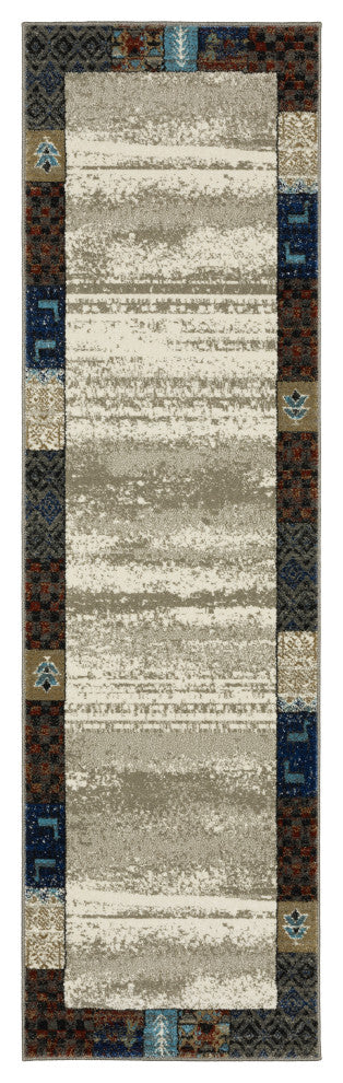 Vander Patchwork Border Beige/Multi-colored Indoor Area Rug, Beige, 2'3"x7'6"