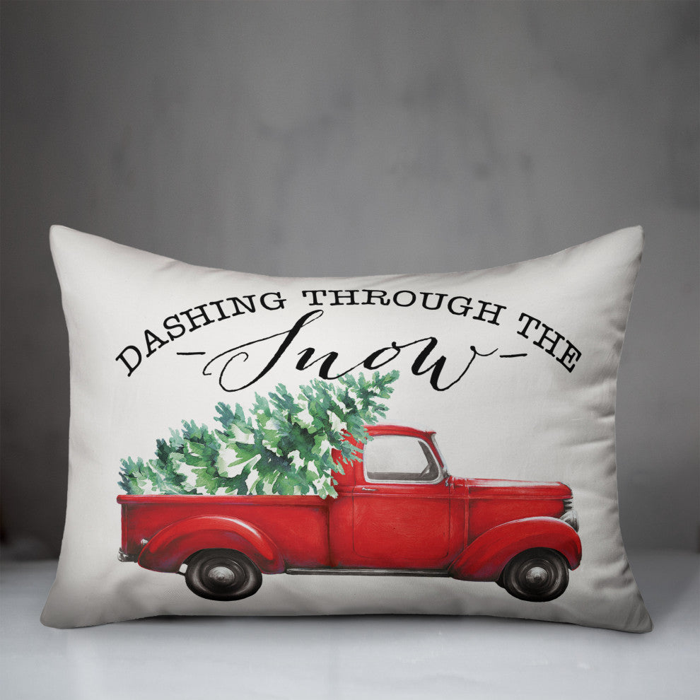 Dashing Through the Snow Red Truck 14"x20" Throw Pillow