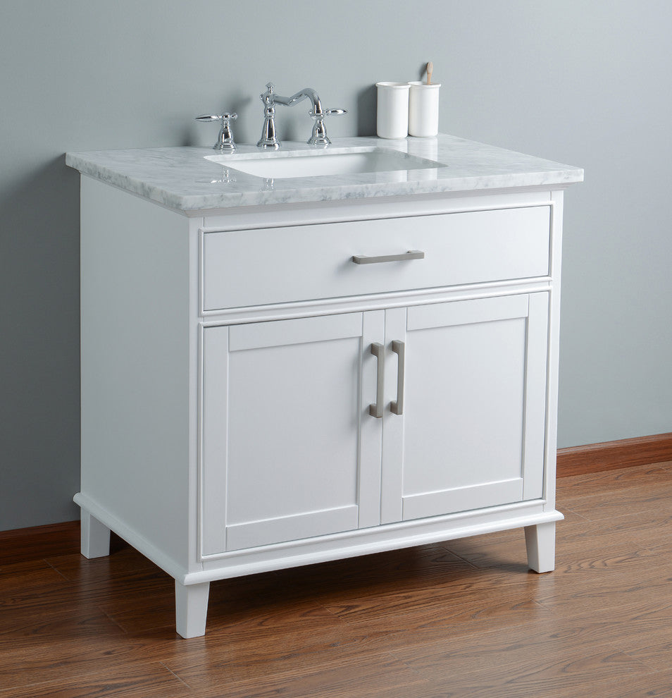 Stufurhome Leigh Bathroom Vanity, White, 36" Single Sink