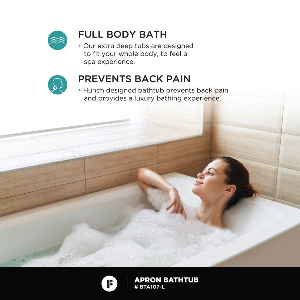 Acrylic Apron Soaking Bathtub, White, 54"x30", Left, Without Drain