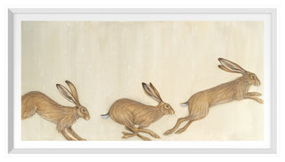 Bounding Hares Fine Art Print, White, 15"x27"