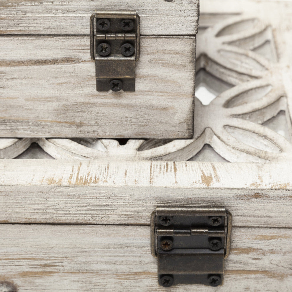 Set of Two Distressed White Wooden Boxes