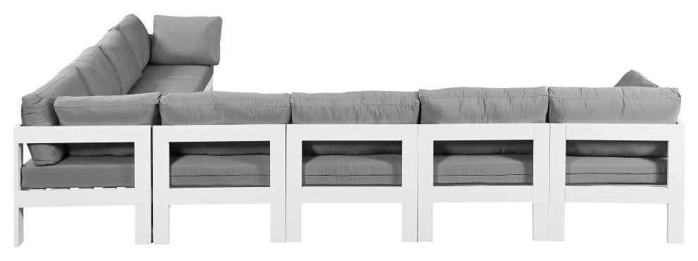 Nizuc Water Resistant Patio L-Shaped Modular Sectional, Gray, 8-Piece: 5 Armless Chair, 3 Corner Chair, White Aluminum Frame