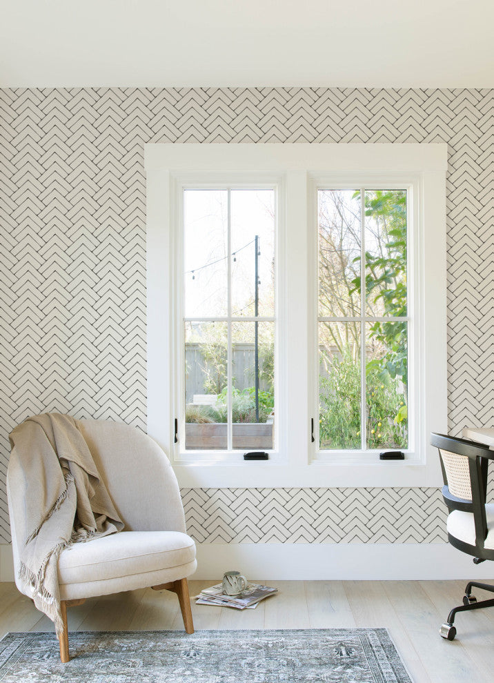 Oswin Black Tiered Herringbone Wallpaper Sample