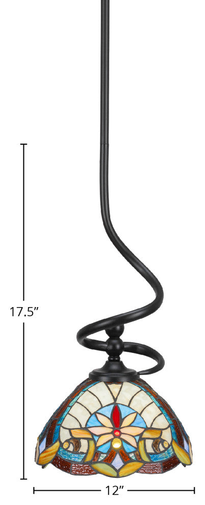 Capri 1-Light Mini Pendant with Hang Straight Swivel, Matte Black/Earth Star Art