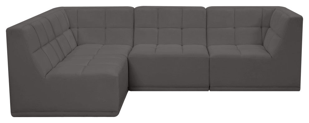 Relax Velvet Upholstered 4-Piece L-Shaped Modular Sectional, Grey