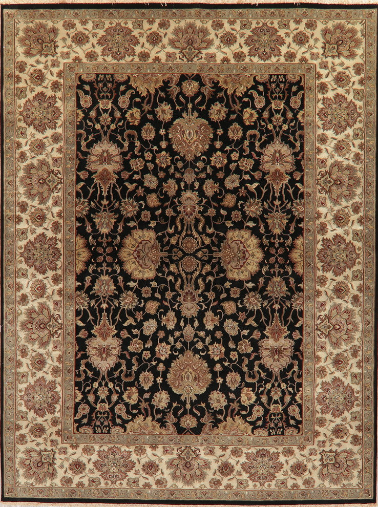 Agra Indian Traditional Hand-Knotted Oriental Area Rug, Black, 12'0"X9'0"