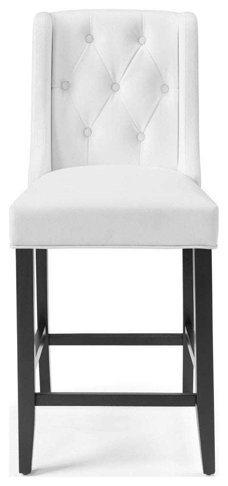 Tufted Counter Stool Chair, Faux Leather, White, Bar Pub Cafe Bistro Restaurant