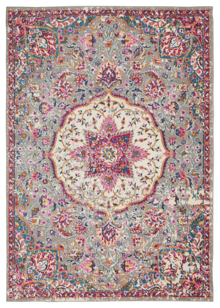8'' X 10'' Pink And Gray Power Loom Area Rug