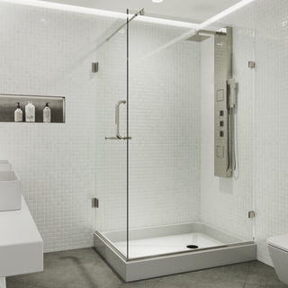 VIGO Pacifica 48"D x 36"W x 79"H Frameless Hinged Shower Enclosure, Brushed Nickel, Right Base