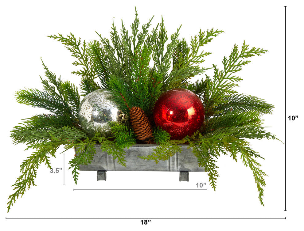 18" Holiday Winter CedarPine Artificial Table Christmas Arrangement