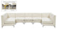 Alina Velvet Modular U-Shaped Sectional, Cream, 7-Piece: 5 Armless Chair, 2 Corner Chair