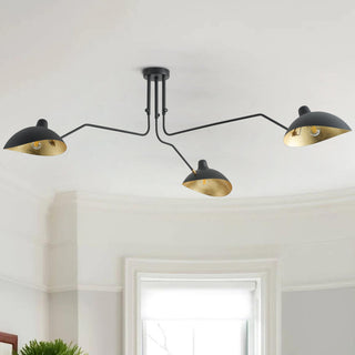 Farmhouse Matte Black 3-Light Semi Flush Mount Ceiling Light with Gold Leaf
