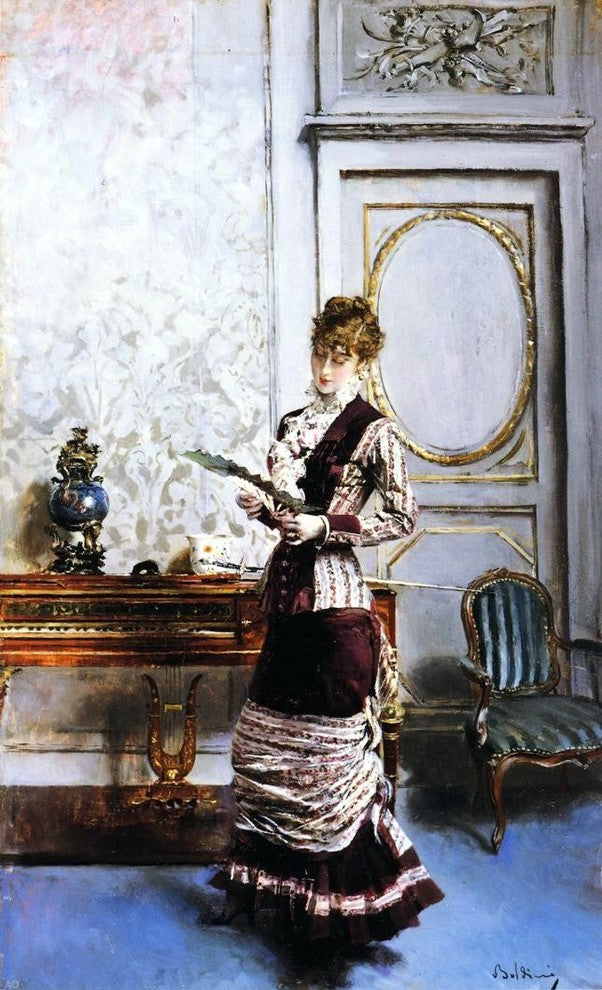 Giovanni Boldini A Lady Admiring a Fan, 18"x27" Wall Decal