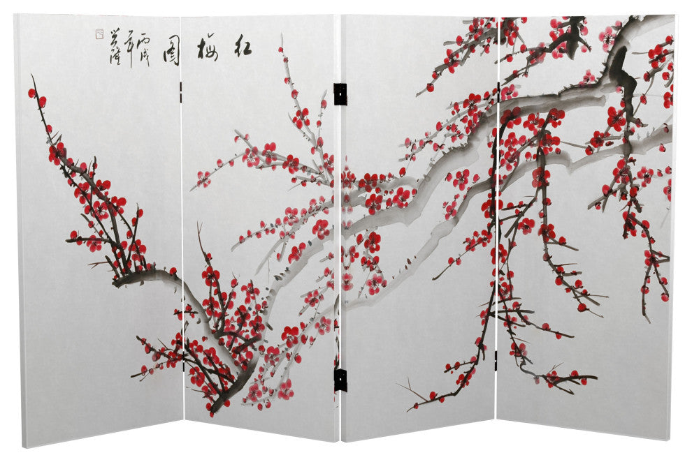 3' Tall Double Sided Plum Blossom Canvas Room Divider