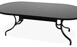 42" x 84" Oval Hammered Outdoor Dining Table with Umbrella Hole, Black