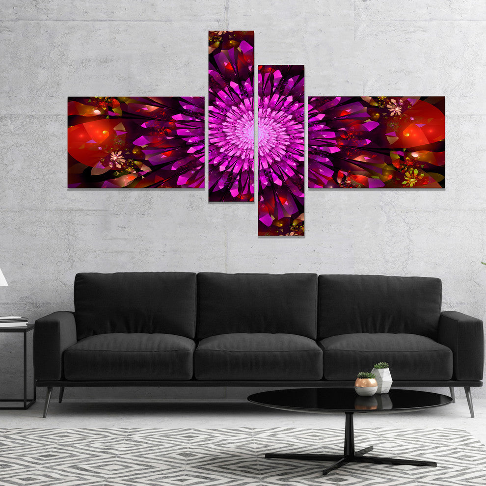 Purple Glowing Crystals In Space, Floral Canvas Art Print, 60"x32", 4 panels
