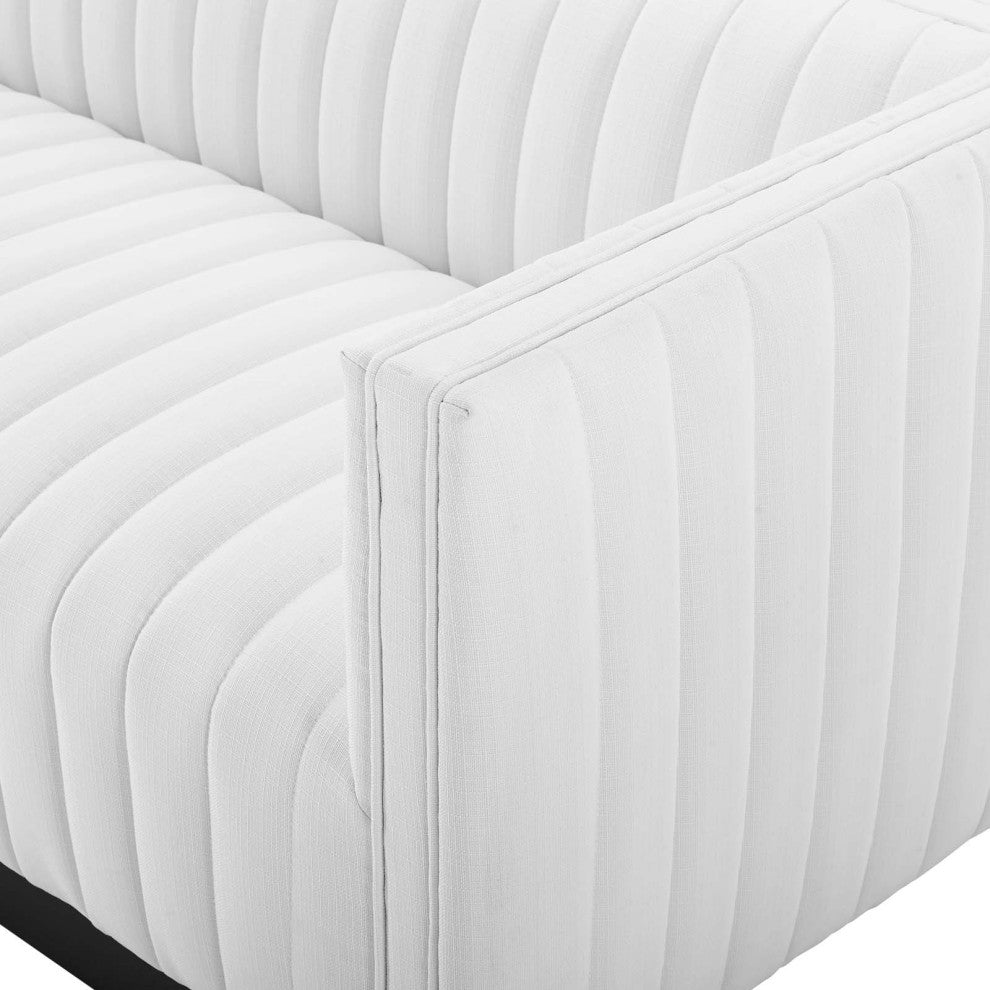 Tufted Sofa, Fabric, White, Modern, Living Lounge Room Hotel Lobby Hospitality
