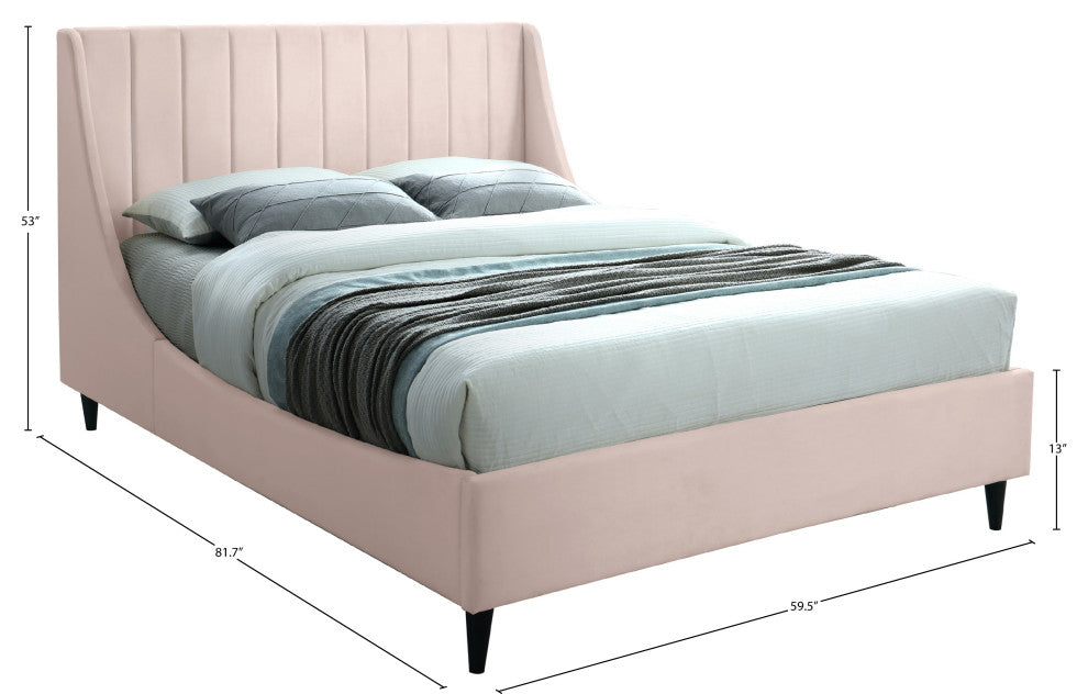 Eva Velvet Upholstered Bed, Pink, Full