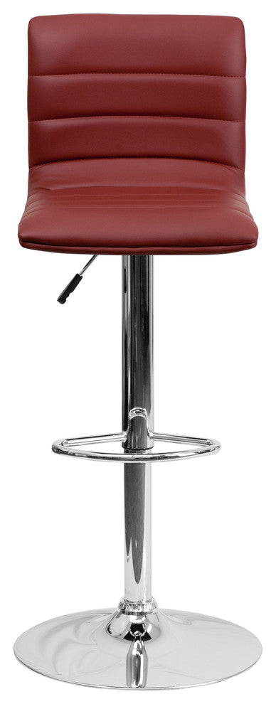 Contemporary Burgundy Vinyl Adjustable Barstool With Chrome Base
