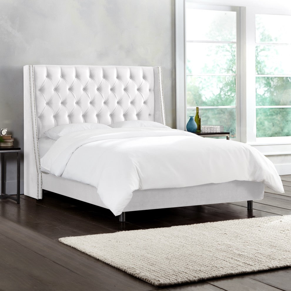 Williams King Nail Button Tufted Wingback Bed, Mystere Snow