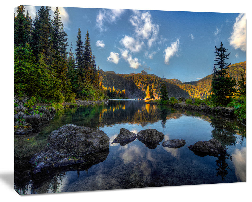 Mountain Lake Surrounded by Trees, Landscape Canvas Art Print, 20"x12"