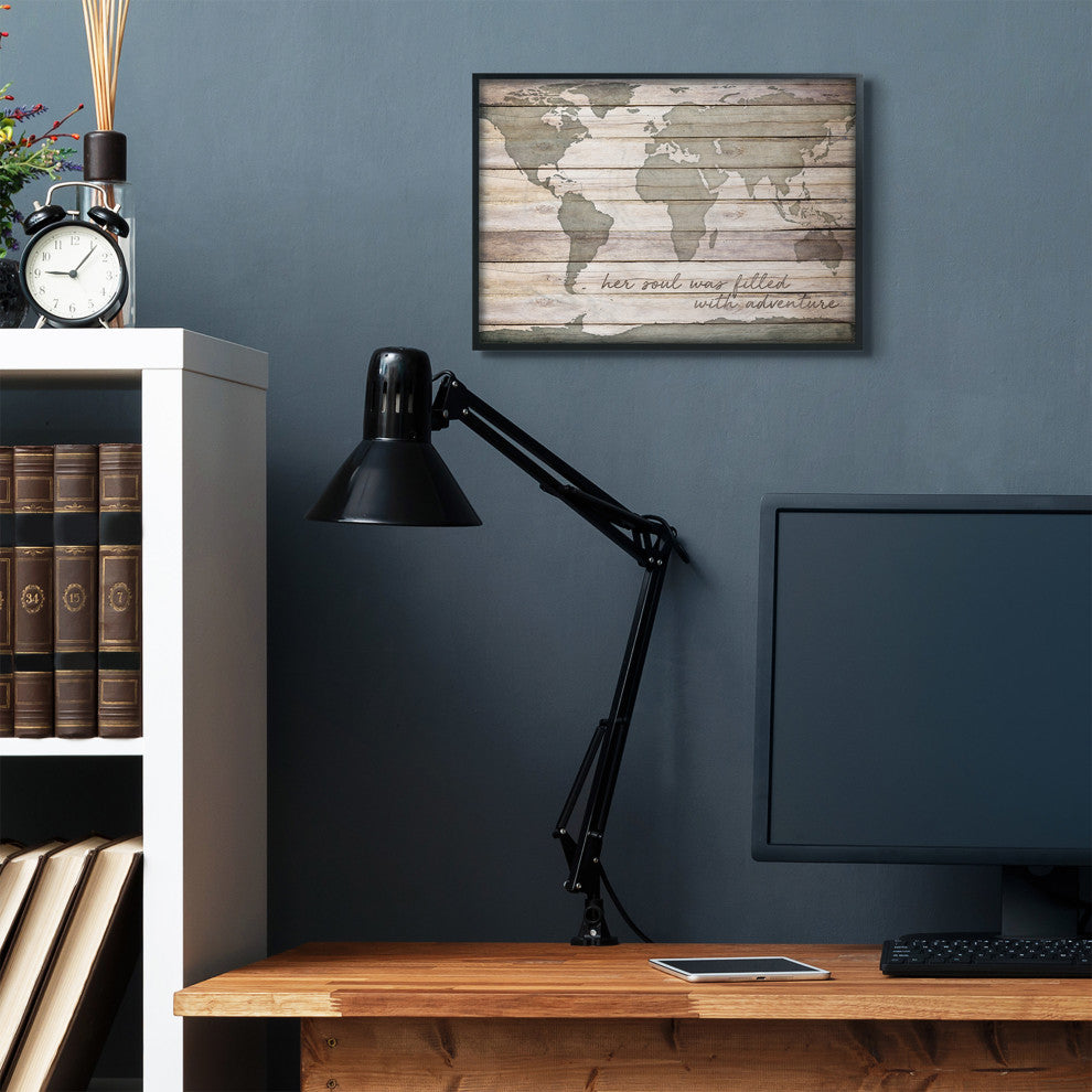 Inspirational Word World Map Wood Te"xture Design, 16"x20"