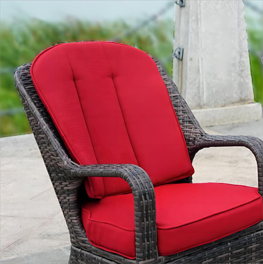 Set of 2 Brown Outdoor Patio Wicker Dining Cozy Armchairs, Red Cushions