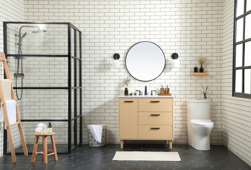 Home Living Modern Natural Oak-Light Bathroom Vanity, Maple, 36"