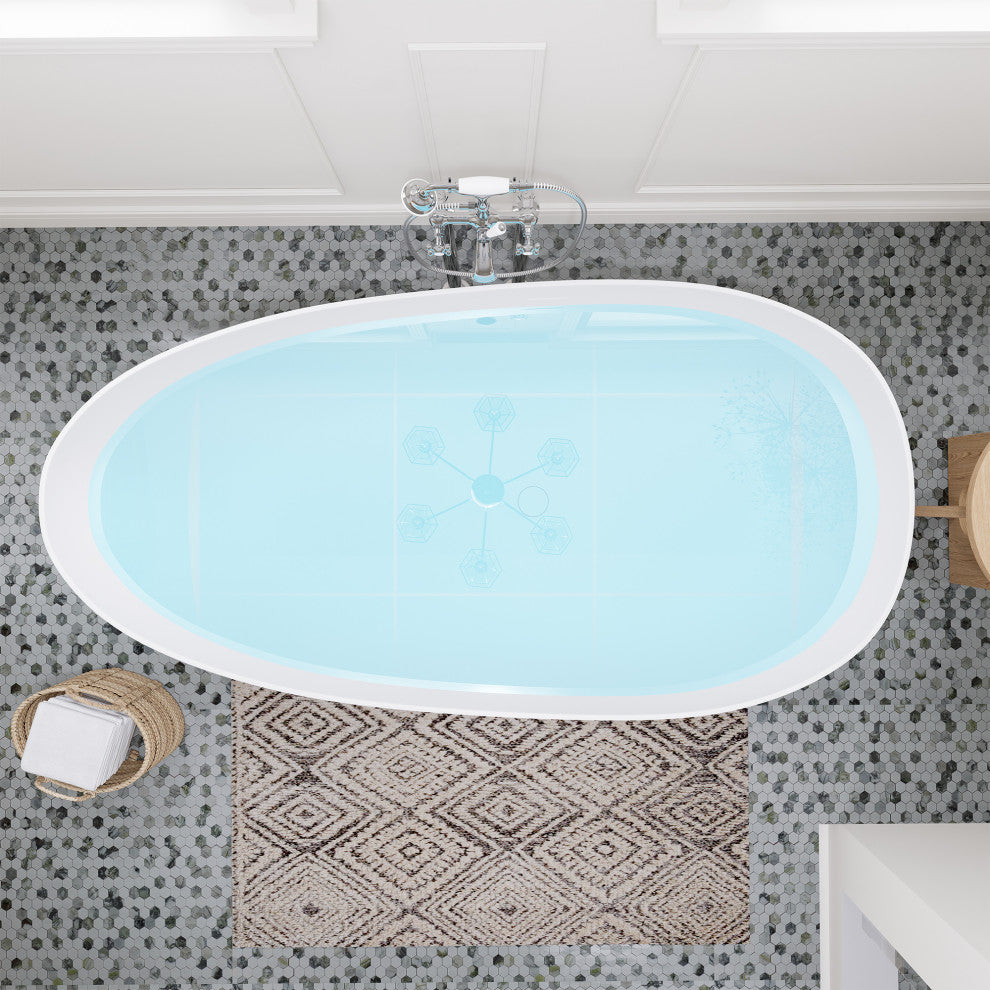 Giotto Flatbottom Freestanding Solid Surface Soaking Bathtub, Matte White, 59inch