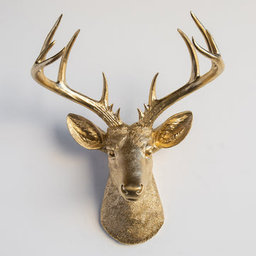 Faux Deer Head Wall Mount - 14 Point Stag Head Antlers, Gold
