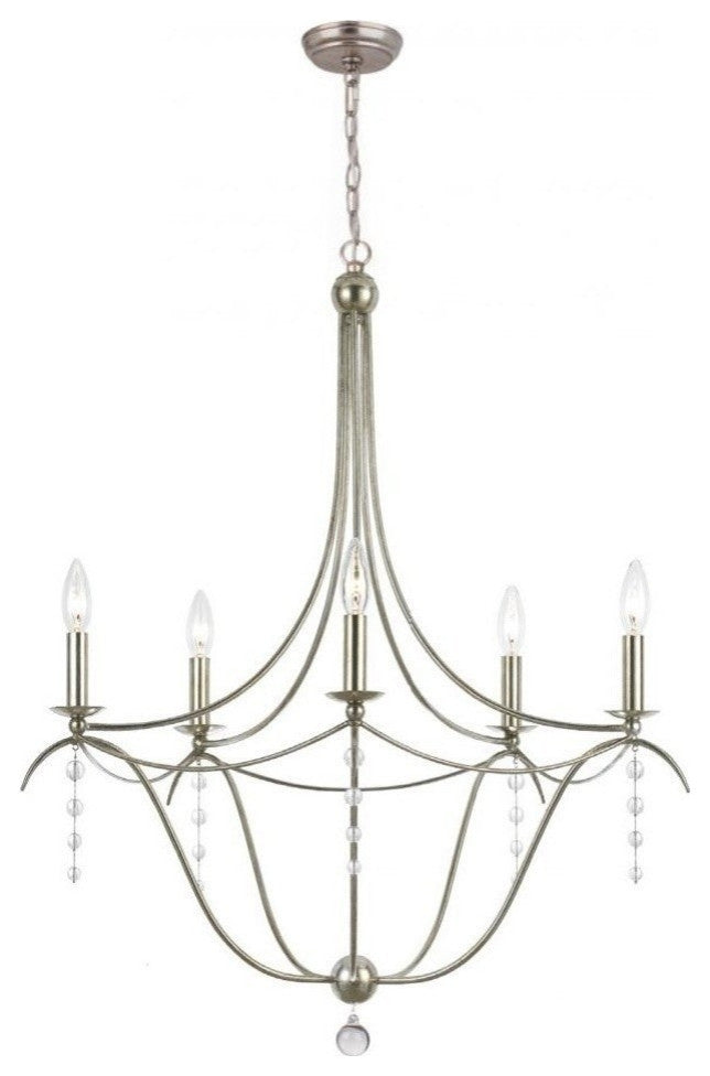 Metro 5 Light Chandelier, Antique Silver with Clear Glass Beads Crystal