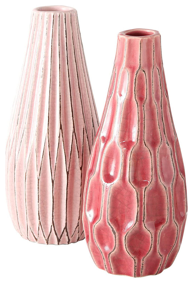 2 Piece PInk/Rose Stoneware Table Vase Set