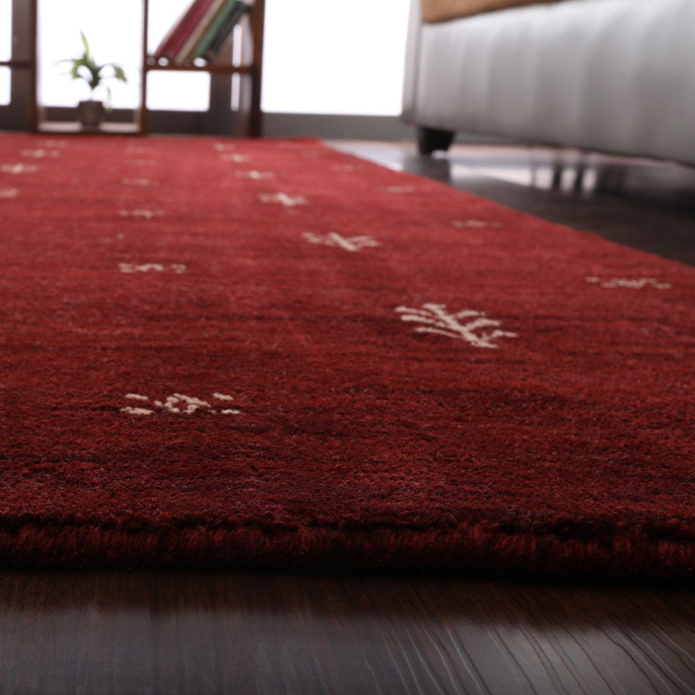 Hand Knotted Loom Wool Area Rug Contemporary Red White, [Rectangle] 9'x12'