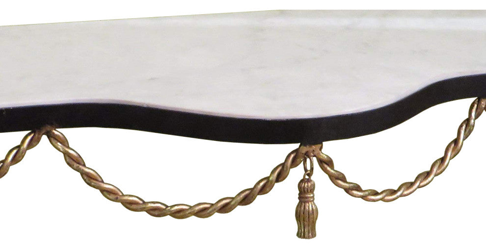 Black Gold Iron Swag Tassel Console Table Ornate Marble Metal Sofa Rope 36"
