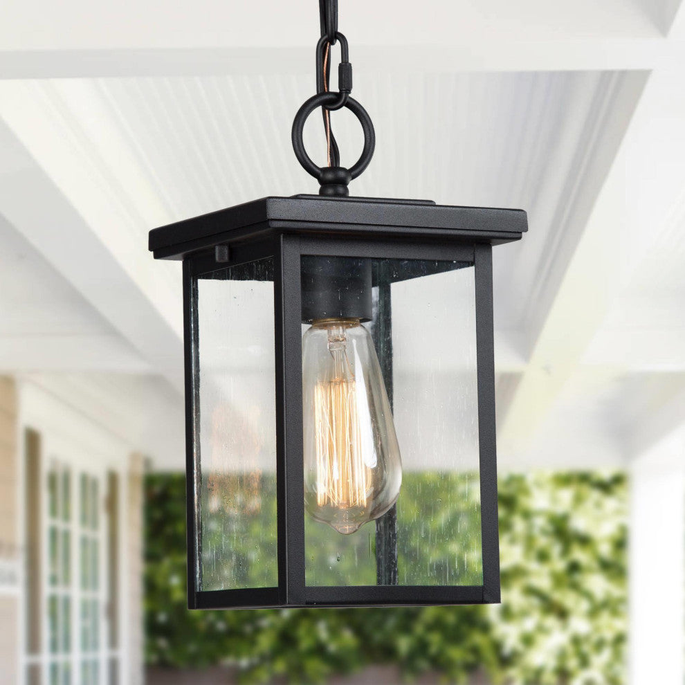 1-Light Square Outdoor Pendant Lamp, Black