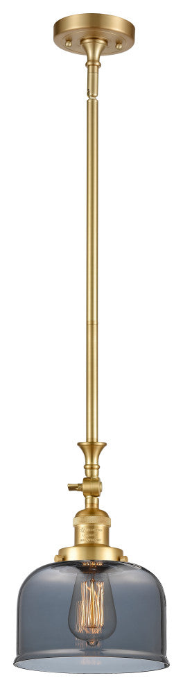 Large Bell 1 Light Mini Pendant, Satin Gold, Plated Smoke