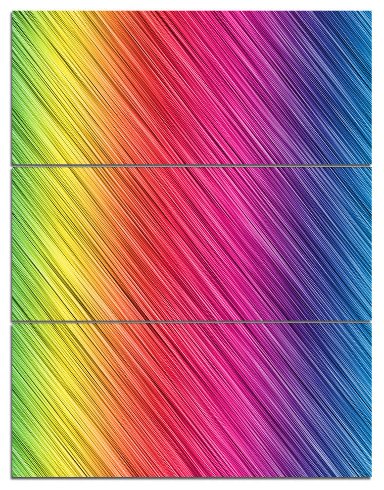 "Multi-Color Neon Glowing Lines" Digital Metal Wall Art, 3 Panels, 28"x36"