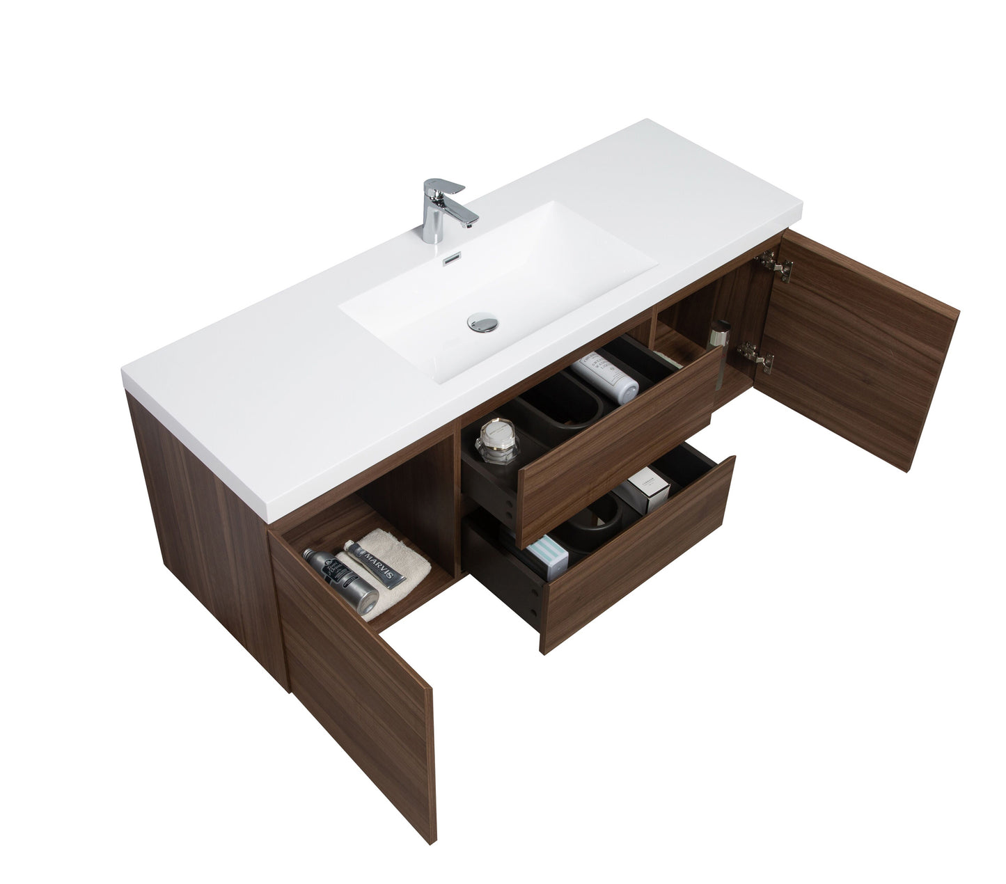 Alma -Pre 60" Single Sink Vanity With Integrated Sink, Brown