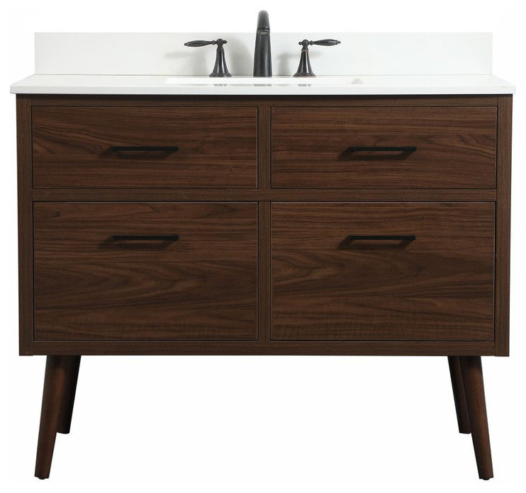 Bella 42" Midcentury Modern Walnut-Light Bathroom Vanity
