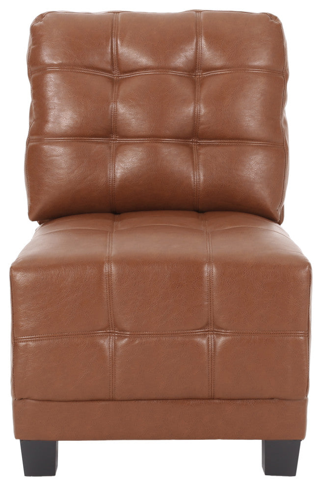 Littell Faux Leather 4 Seater Sofa, Chaise Sectional, Ottoman, Cognac + Dark Bro