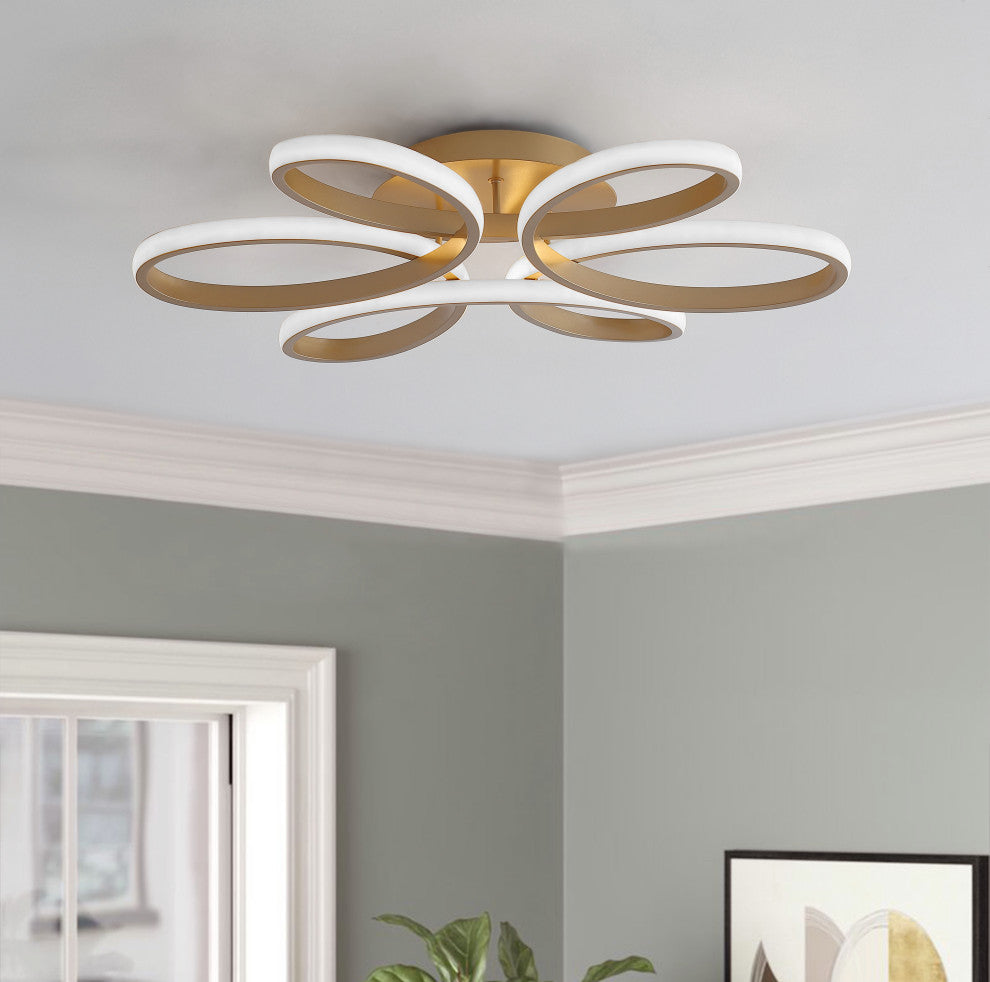 1-Light Modern Linear LED Flush Mount Light Ceiling Light, Gold