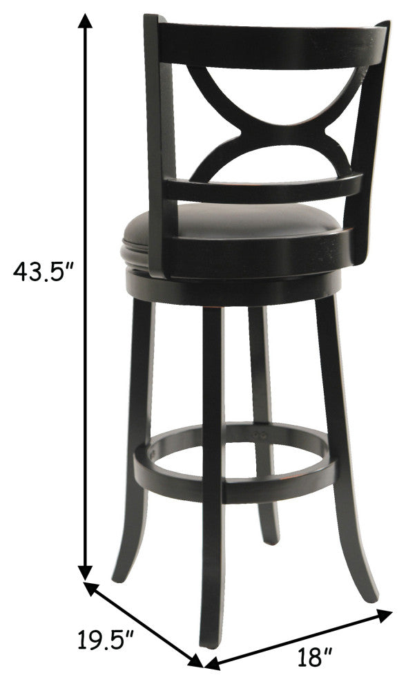 Ava 29 Inch Swivel Bar Stool, Solid Wood, Rich Faux Leather, Midnight Black