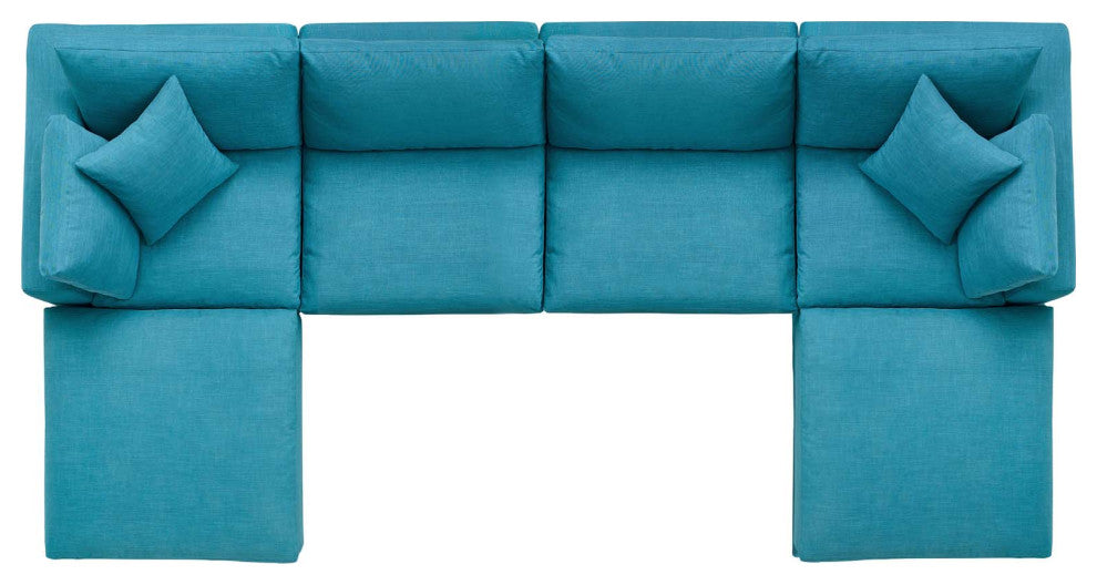 Modern Designer Lounge Club Lobby Sectional Sofa Set, Fabric, Aqua Blue